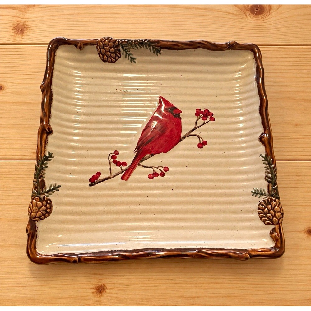St. Nicholas Square Snow Valley Cardinal Square 11 in Ceramic Platter, Glossy[A1
